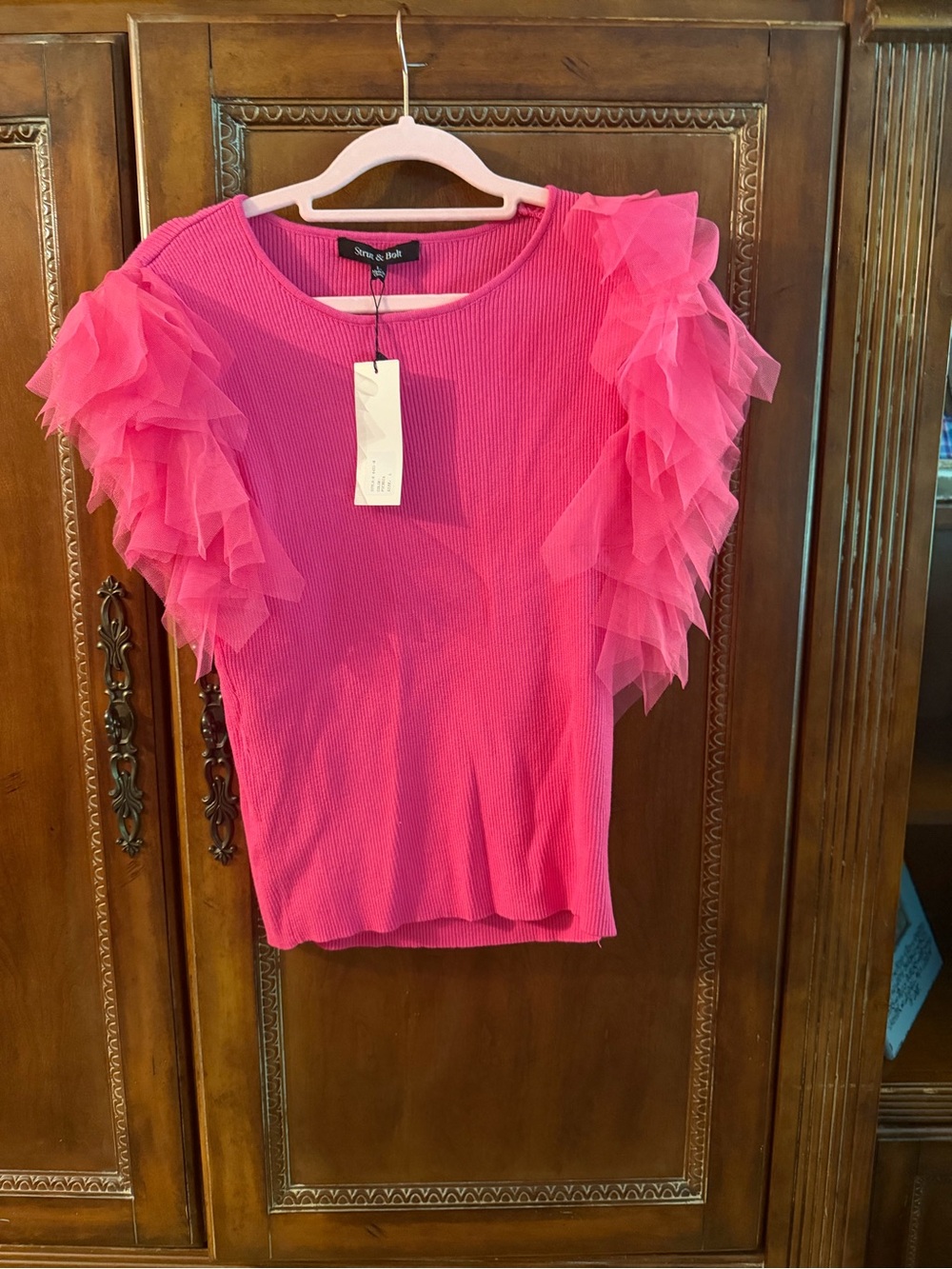 NWT Sew In Love Bright Pink Ruffle Sleeve Knit Top